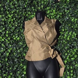 VINTAGE 100% SILK Ice Brown Wrap Blouse